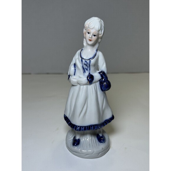 Vintage Victorian/Colonial Porcelain Lady Figurine White/Blue - Picture 1 of 5